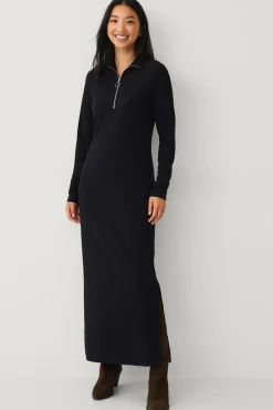 Ellos Collection Ribbet kjole med halv halfzip sort Discount