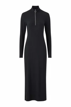Ellos Collection Ribbet kjole med halv halfzip sort Discount