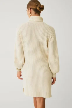 Ellos Collection Ribstrikket kjole med polokrave lysebeige