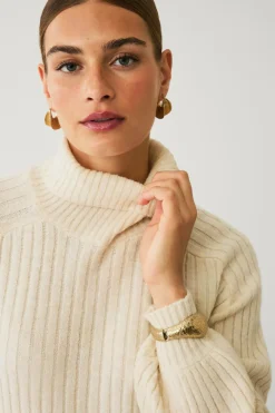 Ellos Collection Ribstrikket kjole med polokrave lysebeige