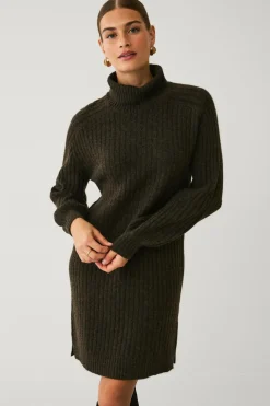 Ellos Kjoler>Collection Ribstrikket kjole med polokrave mørkegrøn