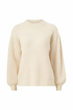 Ellos Collection Ribbet trøje med rund hals Cremehvid Best