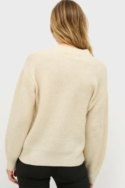 Ellos Collection Ribbet trøje med rund hals Cremehvid Best