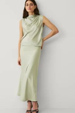 Ellos Toppe & Tank-Toppe>Collection Ærmeløs satinbluse med drapering Lysegrøn
