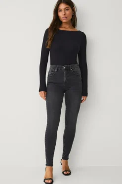 Ellos Jeans>Collection Skinny stretchjeans med høj talje Denim vasket sort