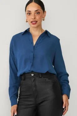 Ellos Collection Skjorte i crepe Blå Outlet