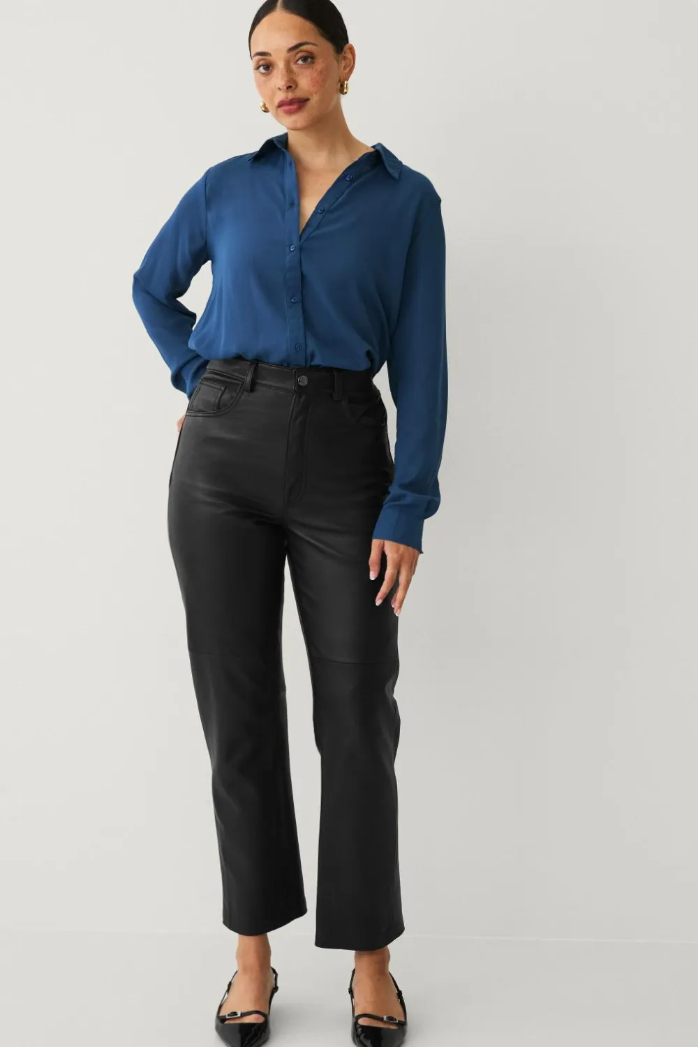 Ellos Collection Skjorte i crepe Blå Outlet