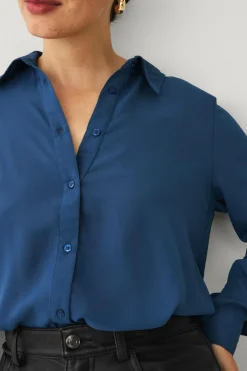 Ellos Collection Skjorte i crepe Blå Outlet