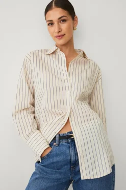 Ellos Collection Skjorte med lange ærmer Beige stribet Hot