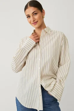 Ellos Collection Skjorte med lange ærmer Beige stribet Hot