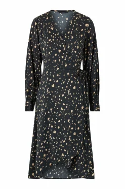 Ellos Kjoler>Collection Slå-om kjole i satin Sort beige mønstret