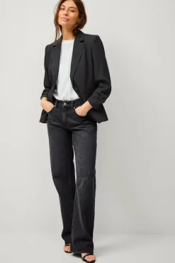 Ellos Collection Smal pasform habitjakke med krøllede ærmer Sort Hot