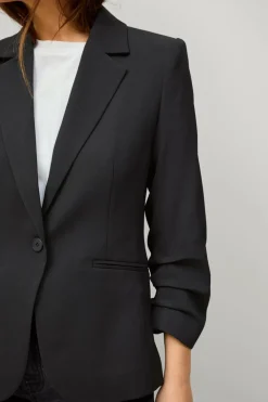 Ellos Collection Smal pasform habitjakke med krøllede ærmer Sort Hot