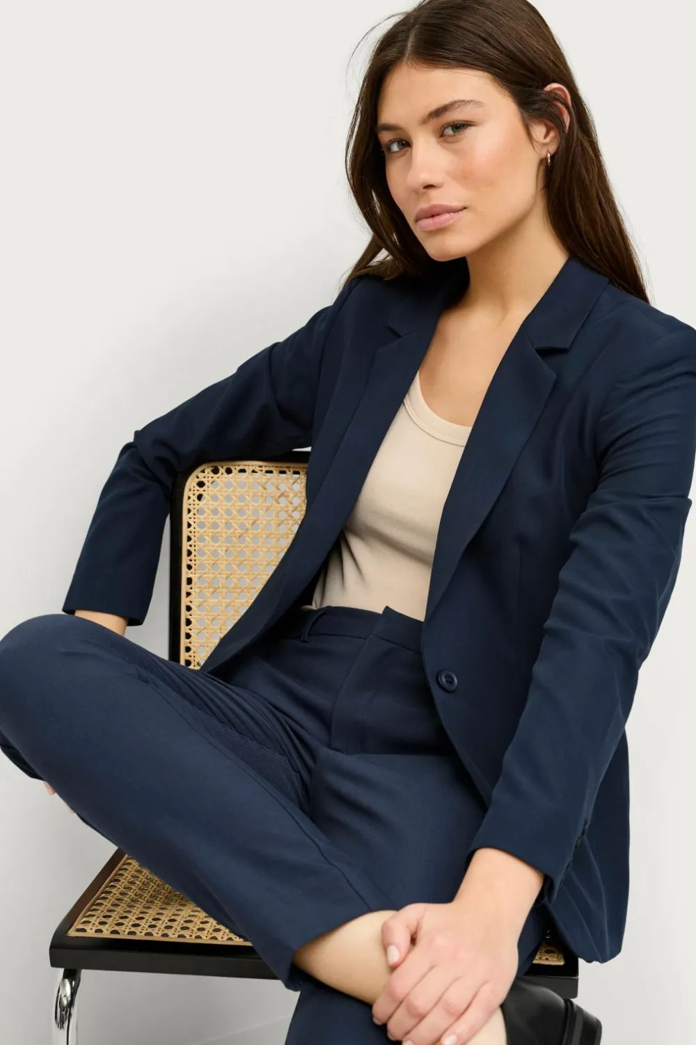 Ellos Blazere & Veste>Collection Smal pasform habitjakke Midnatsblå