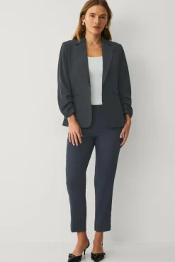 Ellos Blazere & Veste>Collection Smal pasform habitjakke med krøllede ærmer Mørkeblå