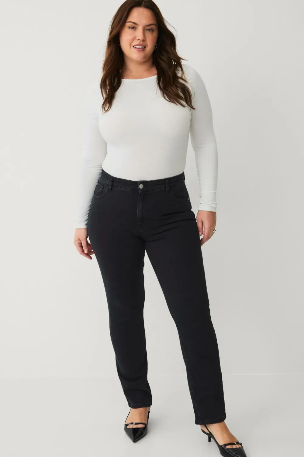 Ellos Collection Smalle stretchjeans med høj talje Sort Discount