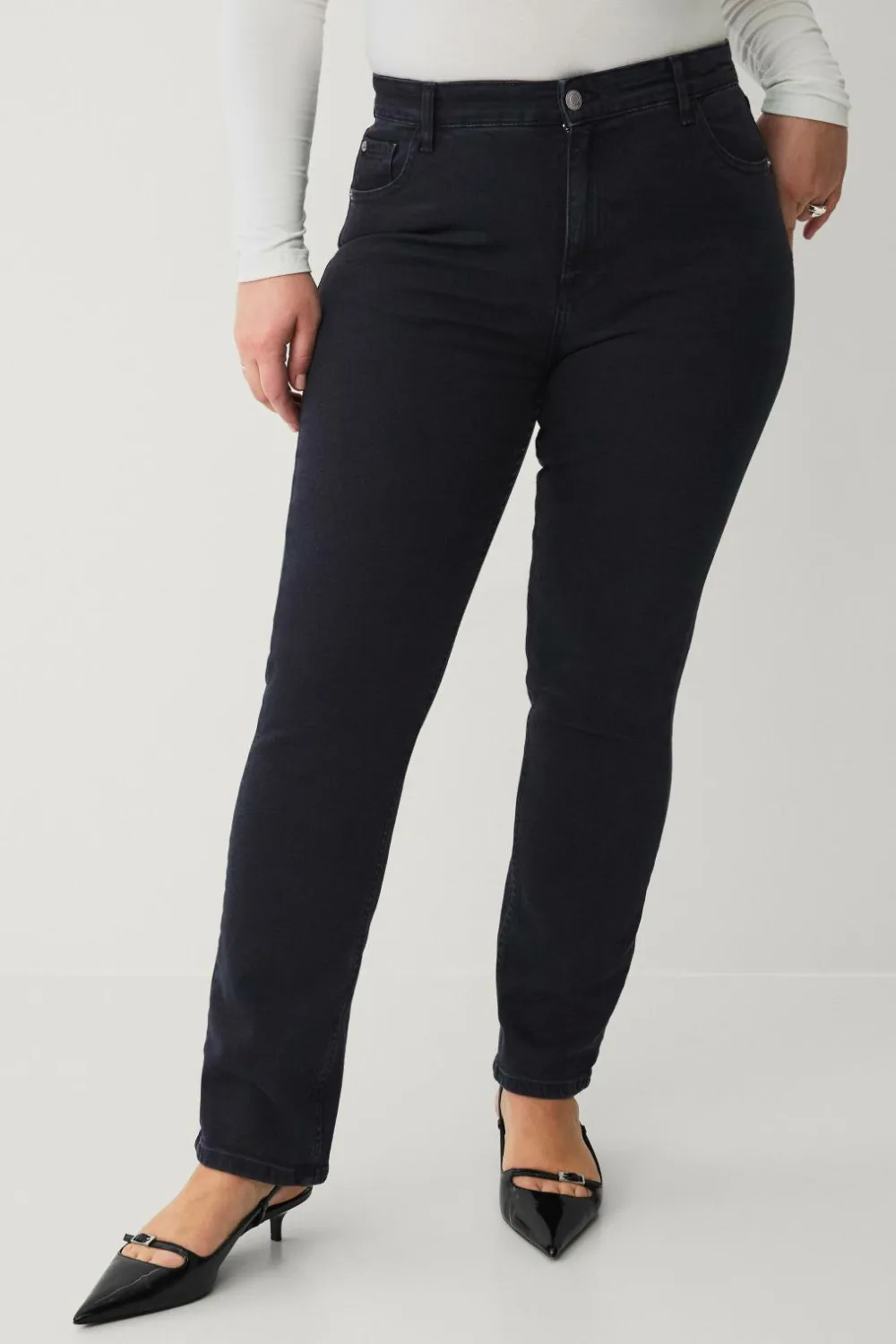 Ellos Collection Smalle stretchjeans med høj talje Sort Discount