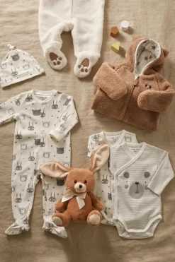 Ellos Nattøj & Homewear|Bukser, Jeans & Leggings>Collection Startset 5pcs Jade Baby Hvid kaninmønstret + gråstribet