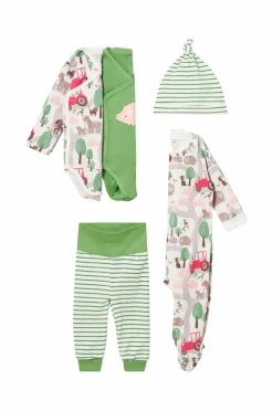 Ellos Collection Startsæt Baby Sunny 5 dele grønt fåremønster Hot
