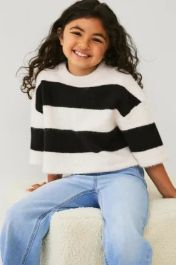 Ellos Collection Strikket top beige/sort randig Best