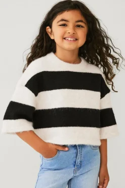 Ellos Collection Strikket top beige/sort randig Best