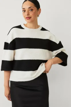 Ellos Collection Strikket top Beige/sort randig Hot