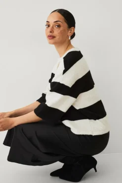 Ellos Collection Strikket top Beige/sort randig Hot