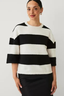 Ellos Collection Strikket top Beige/sort randig Hot