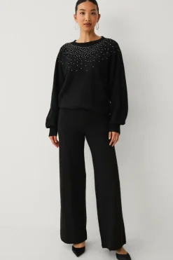 Ellos Collection Strikket Pullover med rhinstene sort Online