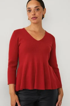 Ellos Collection Strikket Top med v-hals Rød Clearance