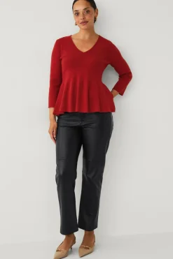 Ellos Collection Strikket Top med v-hals Rød Clearance