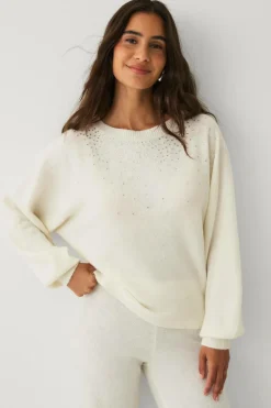 Ellos Collection Strikket Pullover med rhinstene hvid Sale