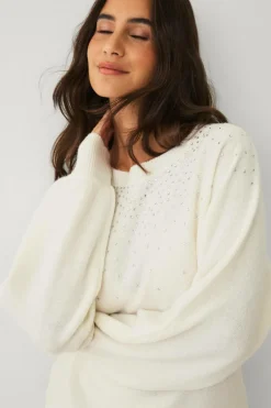 Ellos Collection Strikket Pullover med rhinstene hvid Sale
