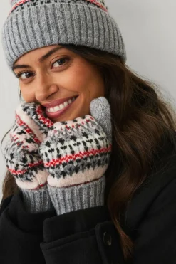 Ellos Collection Strikkede vanter Grå rosa mønstret Clearance