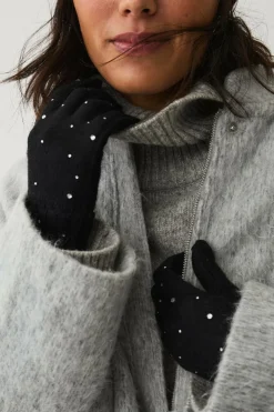 Ellos Handsker & Vanter>Collection Strikkede handsker med rhinstene Svart/silver