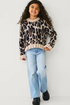 Ellos Collection Strikket trøje med flæser leopardmønstret Discount