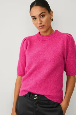 Ellos Trøjer & Cardigans>Collection Strikket trøje med pufærmer rosa
