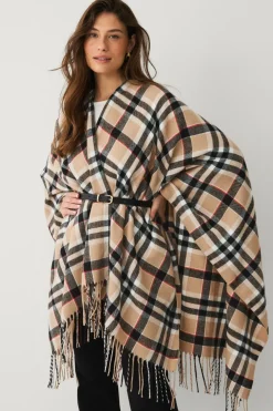 Ellos Collection Strikket poncho Beige sort ternet Hot