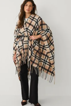 Ellos Collection Strikket poncho Beige sort ternet Hot