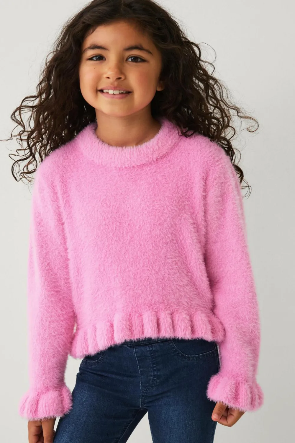 Ellos Trøjer & Cardigans>Collection Strikket trøje med flæser rosa