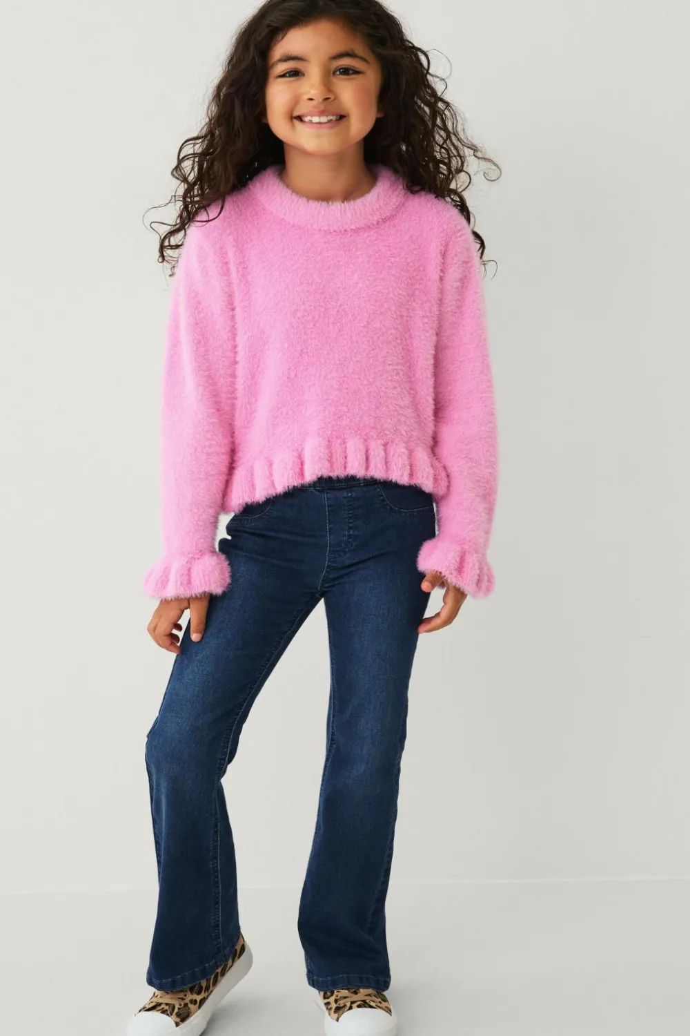 Ellos Trøjer & Cardigans>Collection Strikket trøje med flæser rosa