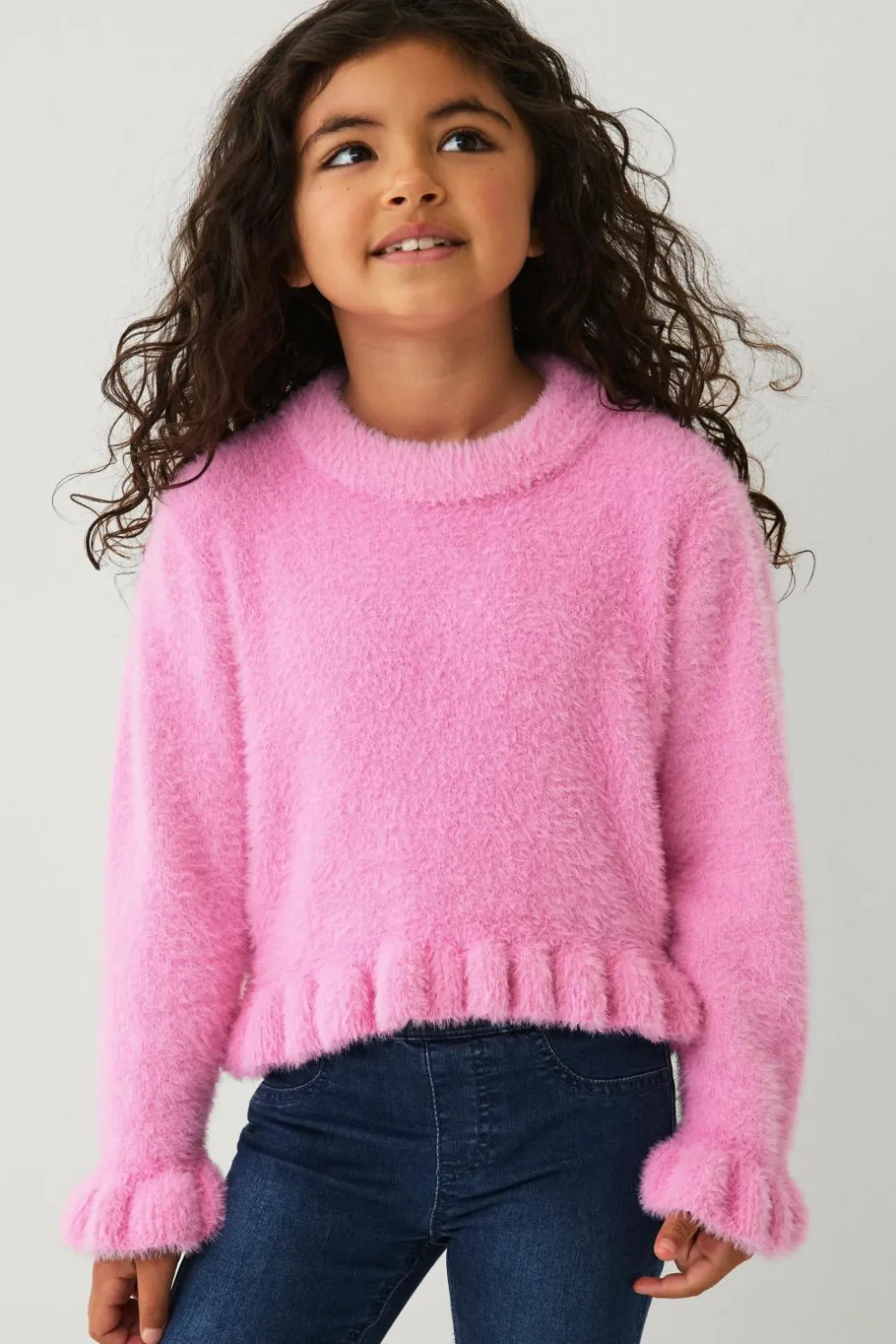 Ellos Trøjer & Cardigans>Collection Strikket trøje med flæser rosa