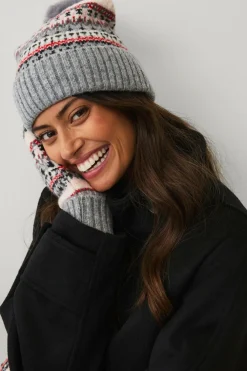 Ellos Collection Strikhue Grå rosa mønstret Best