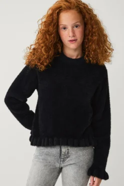 Ellos Trøjer & Cardigans>Collection Strikket trøje med flæser sort