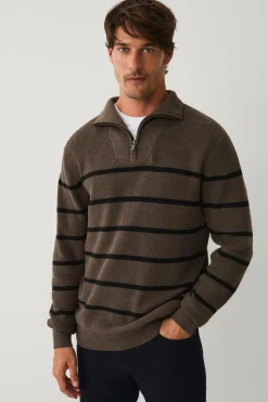 Ellos Collection Strikket trøje med halvlang lynlås Brunmelange Clearance