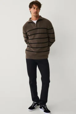 Ellos Collection Strikket trøje med halvlang lynlås Brunmelange Clearance