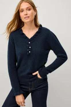 Ellos Collection Strikket trøje med flæsedetaljer Mørkeblå Sale