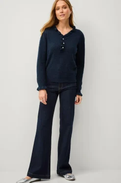 Ellos Collection Strikket trøje med flæsedetaljer Mørkeblå Sale