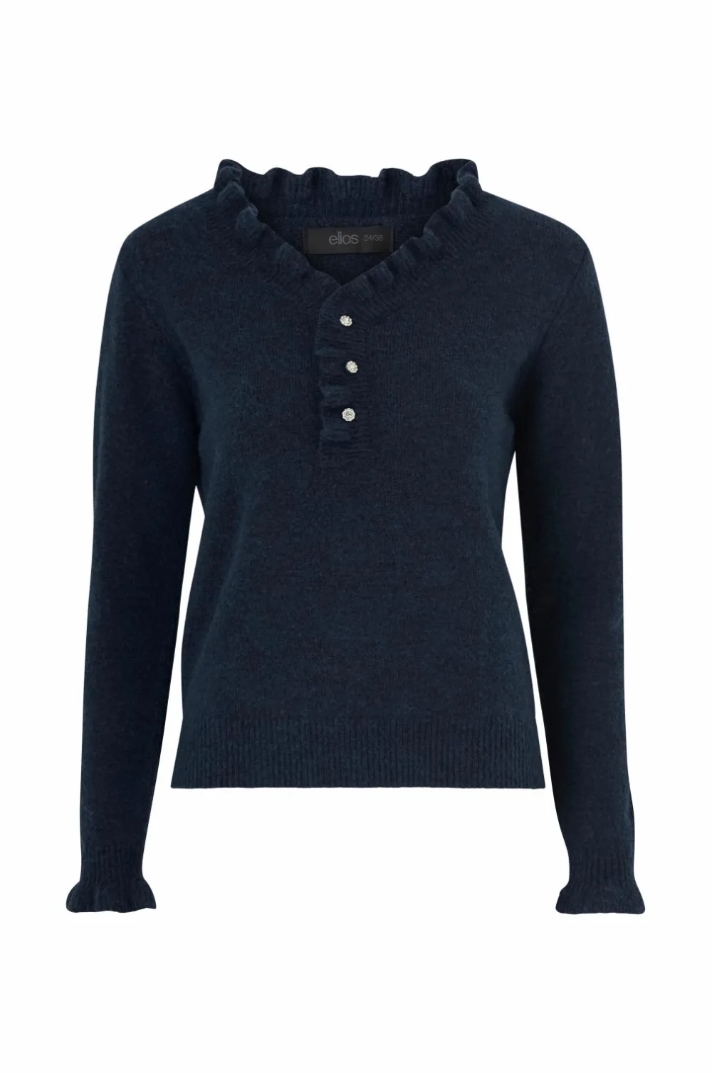 Ellos Collection Strikket trøje med flæsedetaljer Mørkeblå Sale
