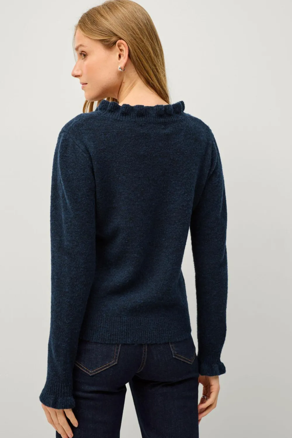 Ellos Collection Strikket trøje med flæsedetaljer Mørkeblå Sale